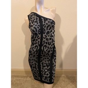 Bebe Bodycon One Shoulder Animal Print Dress M/L